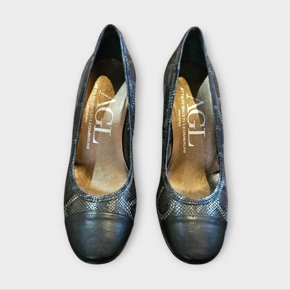 Agl Python Snakeskin Cap Toe Block Heeled Pumps - image 5